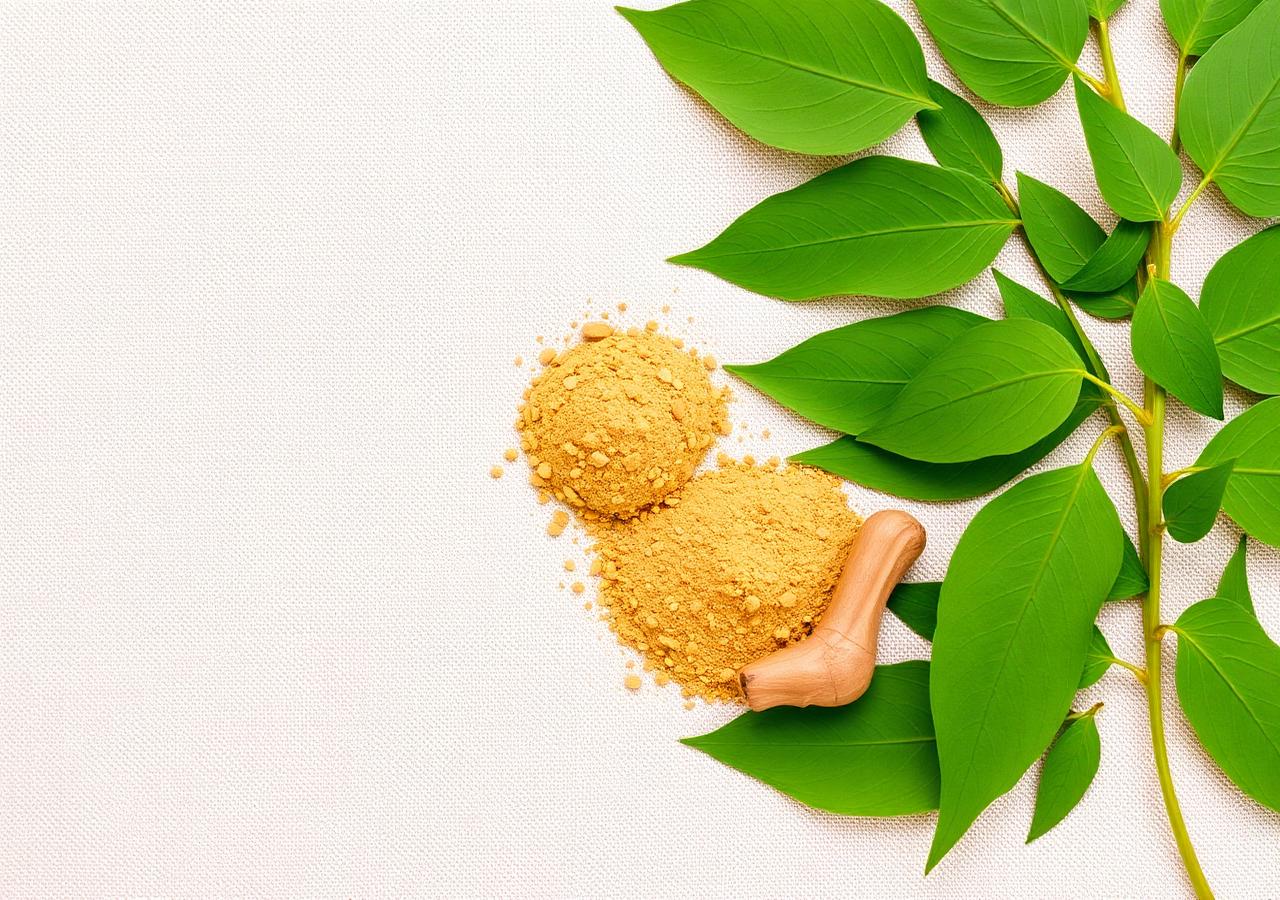 Fresh moringa leaves and golden berberine powder